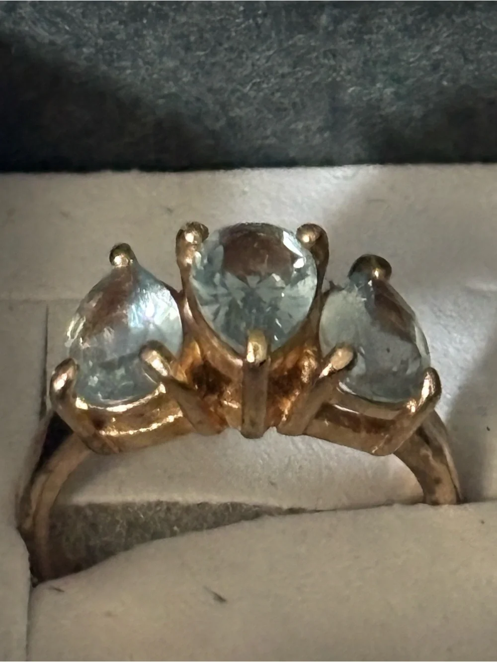 925 Gold Vermeil 3-Stone Pear Cut Light Blue Gemstone Ring Size 5